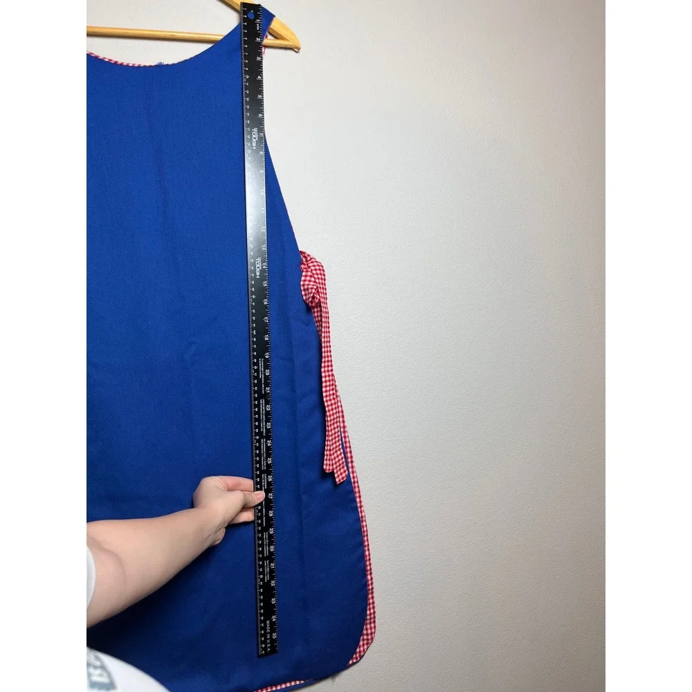 Vintage Handmade Reversible Apron Blue Strawberry Gingham Red Check Pinafore